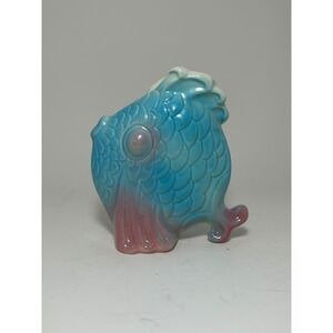 Vintage Ceramic Fish Bud Vase Blue Pink Glazed Nautical Coastal Decor